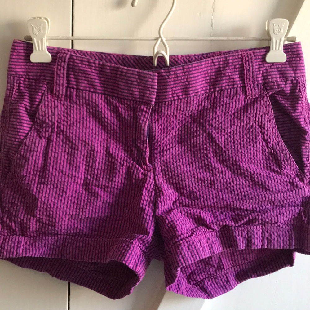 J Crew Hot Pink & Purple Seersucker Shorts - 00